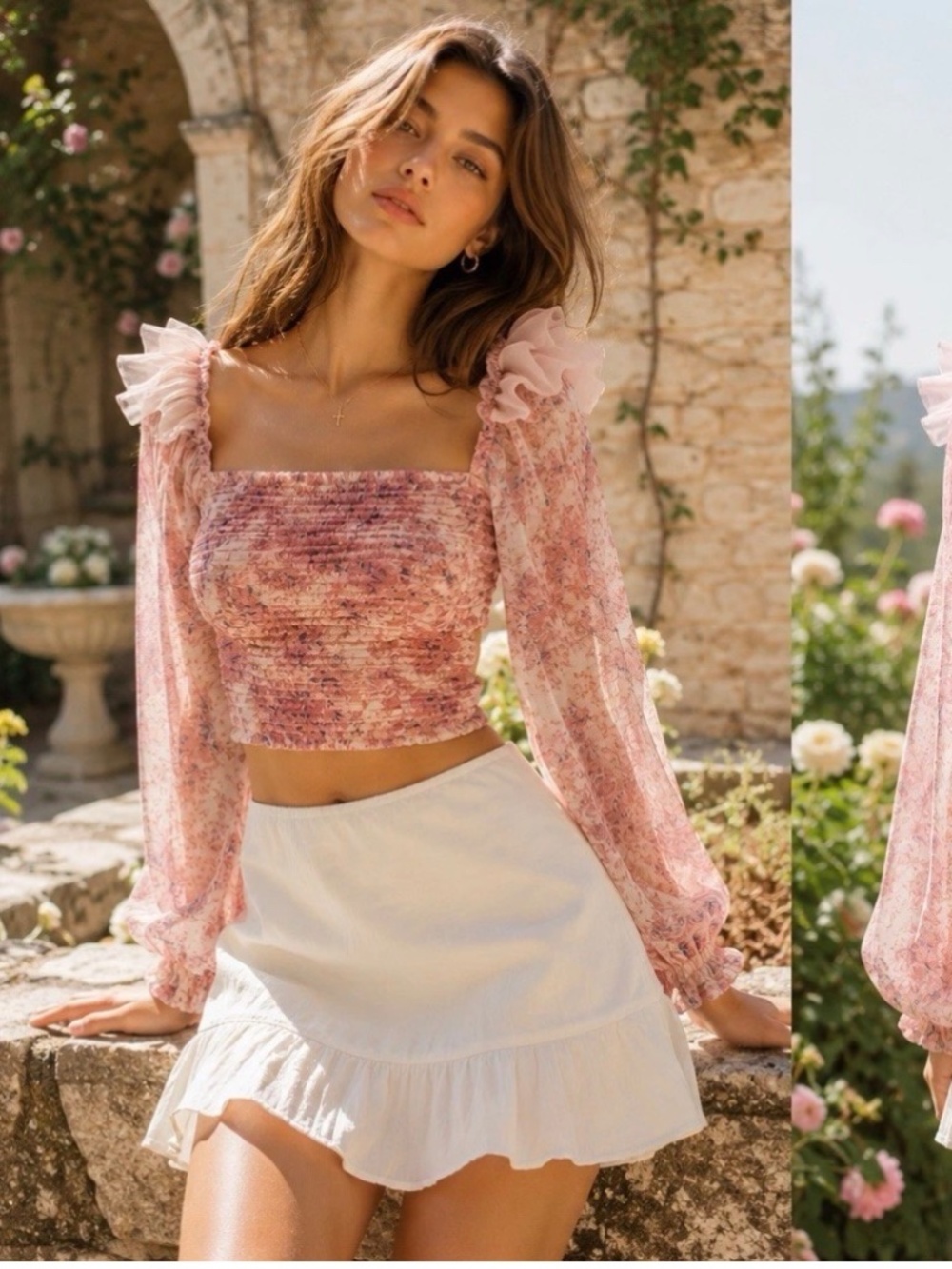 ASTR The Label Women’s Pink Floral Longsleeve Crop Top S Romantic Feminine Fairy